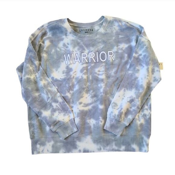 Anthropologie Lacausa Pullover Sweatshirt Womens Medium Blue Tie Dye Graphic - Picture 1 of 6